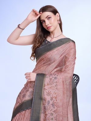 Pink Poly Silk Daily Wear Saree With Blouse Piece