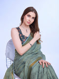 Sea Green Poly Silk Festival Saree With Blouse Piece