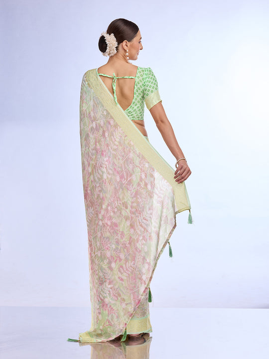Pista Georgette Saree With Blouse Piece