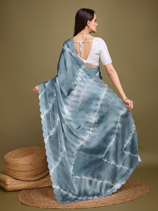 Grey Organza Party Wear Saree With Blouse Piece