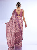 Burgundy Linen Blend Saree With Blouse Piece