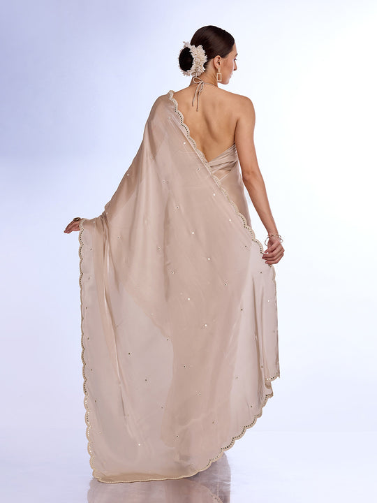 Chiku Organza silk Saree With Blouse Piece