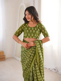 Soft Pure Cotton Hand Bagru Print Sarees With Blouse Pice