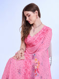 Pink Poly Chiffon Festival Saree With Blouse Piece