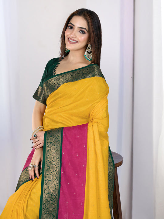 Pure Silk Woven Zari Saree With Jacquard Border And Blouse Piece