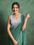 Pure Georgette Solid Embroidered Saree With Scalloping And Fancy Blouse