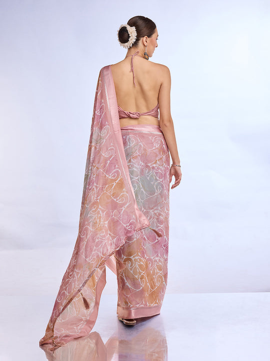 Light Pink Georgette Saree With Blouse Piece