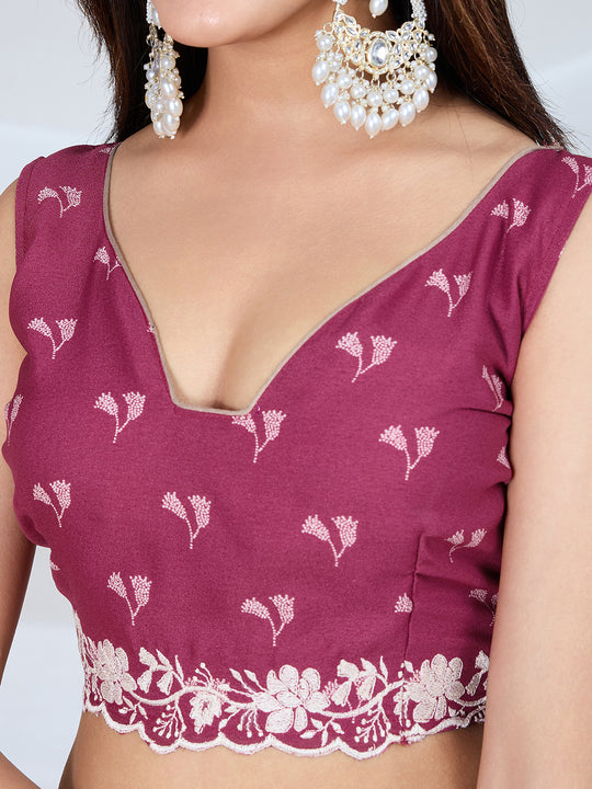 Poly Georgette Geometric Print Saree With Embroidery And Scaloping Work With Unstitched Blouse Piece