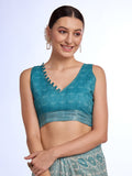 Sea Green Linen Blend Saree With Blouse Piece