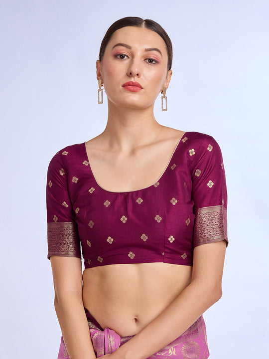 Pink Pure Silk Saree With Blouse Piece