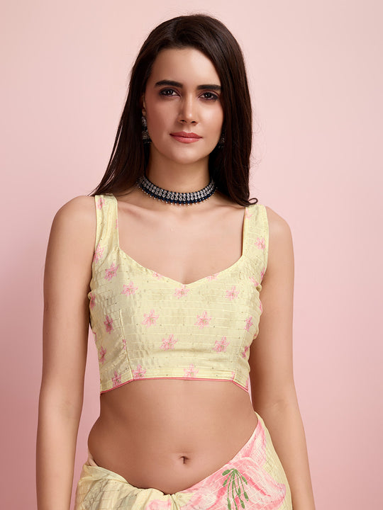 Yellow Silk Blend Party Wear Saree With Blouse Piece