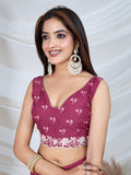 Poly Georgette Geometric Print Saree With Embroidery And Scaloping Work With Unstitched Blouse Piece