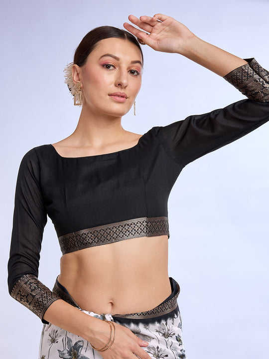 White & Black Dola Silk Saree With Blouse Piece