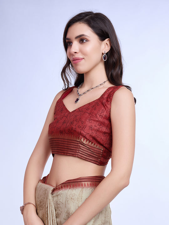 Cream Poly Silk Daily Wear Saree With Blouse Piece