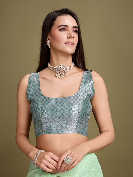 Sea Green Linen Blend Daily Wear Saree With Blouse Piece