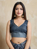 Indigoblue Pure Handloom Tussar Woven Pallu Ajrakh Printed With Blouse Piece