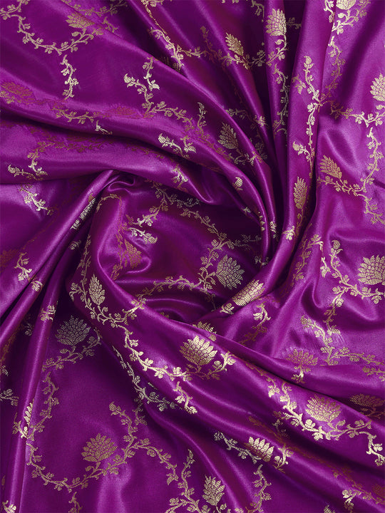 Voilet Pure Satin Banarasi Saree With Tassels Saree With Blouse Piece
