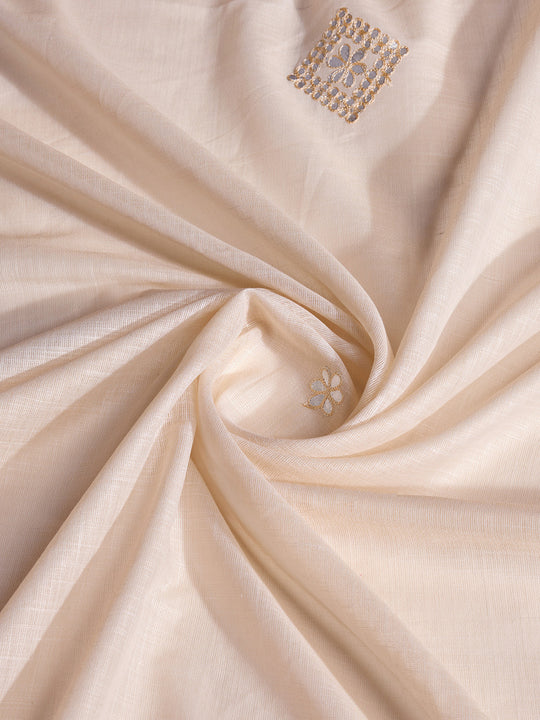 Beige  Linen Blend Saree With Blouse Piece