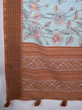 Teal Pure Tussar Viscose Border Paisley Digital Printed  With Blouse Piece