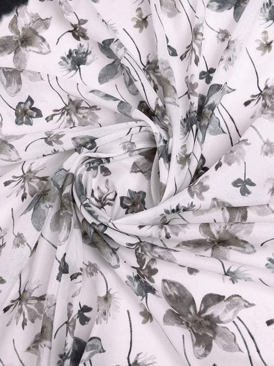 White & Black Dola Silk Saree With Blouse Piece