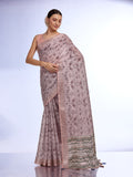 Grey Melange Linen Blend Saree With Blouse Piece