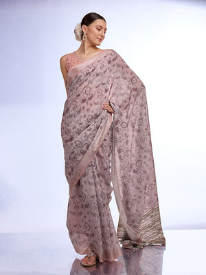 Grey Melange Linen Blend Saree With Blouse Piece