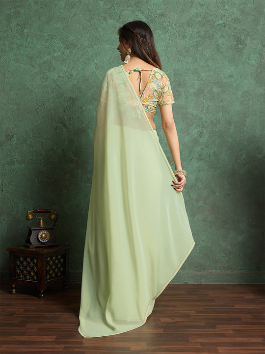 Poly Chiffon Dyed Saree With Heavy Embroidered Blouse Piece