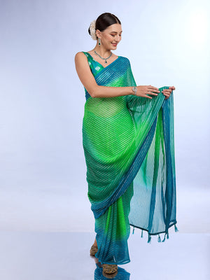 Green & Blue Weightless Saree With Blouse Piece