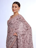 Grey Melange Linen Blend Saree With Blouse Piece
