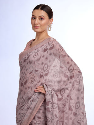 Grey Melange Linen Blend Saree With Blouse Piece