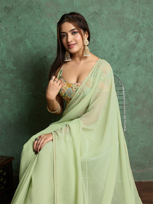 Poly Chiffon Dyed Saree With Heavy Embroidered Blouse Piece