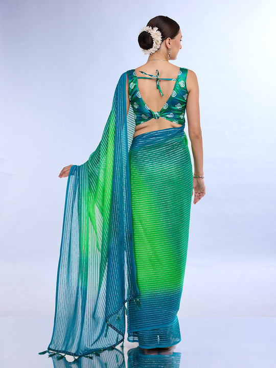 Green & Blue Weightless Saree With Blouse Piece