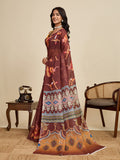 Maroon Linen Saree With Jari Border All Over Single Colour Printed Saree With Blouse Piece