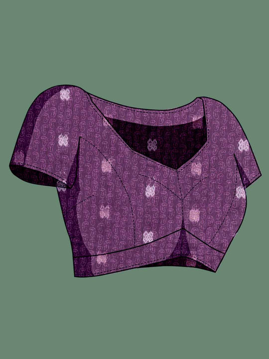 Wine Cotton Banarasi Printed Saree With Thread Embroidery Scalloping  Saree With Blouse Piece