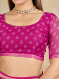 Pure Chiffon Bandhani Printed Saree With Viscose Woven Border And Blouse Piece