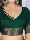 Pure Silk Woven Zari Saree With Jacquard Border And Blouse Piece