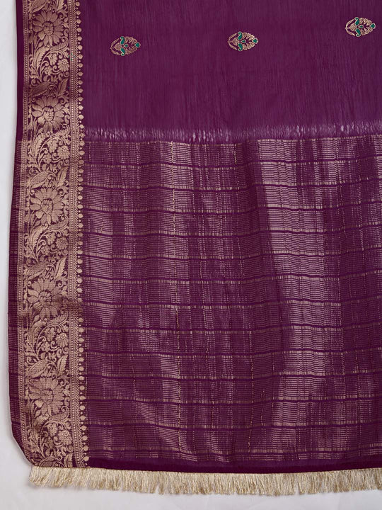 Violet Chinon Soft Silk Saree With Blouse Piece