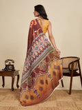 Maroon Linen Saree With Jari Border All Over Single Colour Printed Saree With Blouse Piece