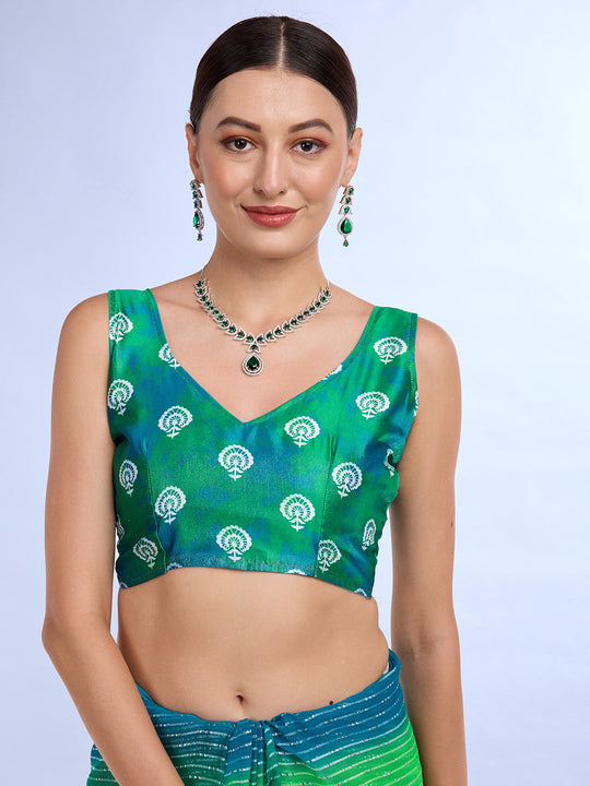 Green & Blue Weightless Saree With Blouse Piece