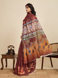 Maroon Linen Saree With Jari Border All Over Single Colour Printed Saree With Blouse Piece