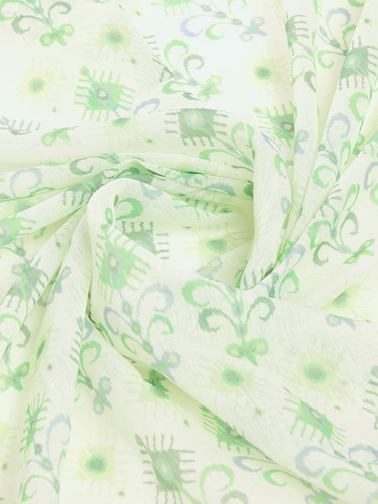 Green Linen Blend Saree With Blouse Piece