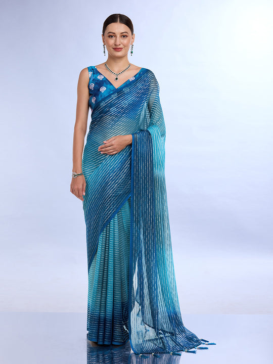 Blue Weightless Saree With Blouse Piece