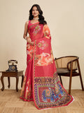 Red Linen Saree With Jari Border All Over Single Colour Printed Saree With Blouse Piece