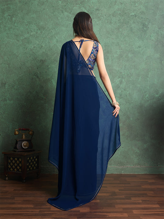 Poly Chiffon Dyed Saree With Heavy Embroidered Blouse Piece