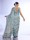 Teal Linen Blend Saree With Blouse Piece