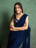 Poly Chiffon Dyed Saree With Heavy Embroidered Blouse Piece