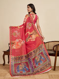 Red Linen Saree With Jari Border All Over Single Colour Printed Saree With Blouse Piece