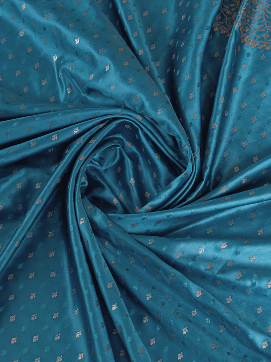 Blue Pure Satin Banarasi Saree With Tassels Saree With Blouse Piece