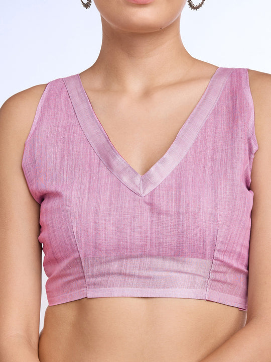 Pink Linen Blend Saree With Blouse Piece
