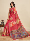 Red Linen Saree With Jari Border All Over Single Colour Printed Saree With Blouse Piece